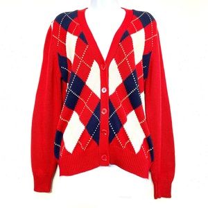 Nordstrom cardigan RED, WHITE & BLUE argyle long sleeve button down sweater